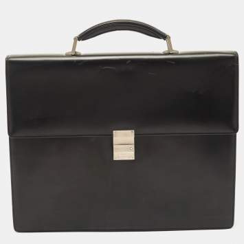 Pre Owned Montblanc Black Leather Meisterstuck Single Gusset Briefcase 