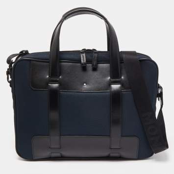 Pre Owned Montblanc Blue/Black Nylon and Leather Nightflight Briefcase Bag