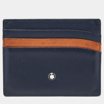 Pre Owned Montblanc Blue/Tan Leather Meisterstuck Card Holder 6CC