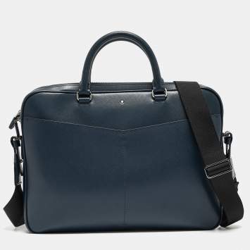 Pre Owned Montblanc Navy Blue Leather Sartorial Ultra Slim Document Case Bag