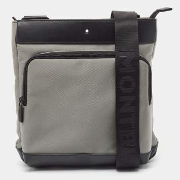 Pre Owned Montblanc Grey/Black Nylon and Leather Nightflight Messenger Bag