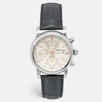 Pre Owned Montblanc Silver Guilloche Stainless Steel Alligator Leather Star 110590 Men's Wristwatch 42 mm