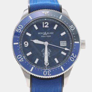 Pre Owned Montblanc 1858 Iced Sea 129370 Blue Stainless Steel Automatic Men's Watch 42 mm