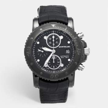 مملوكة مسبقًا Montblanc Sport 104279 Black Dial PVD Coated Stainless Steel Alligator Leather Men's Wristwatch 44 mm