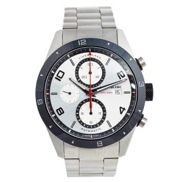 Pre Owned Montblanc Silver Stainless Steel Ceramic Timewalker Chronograph 116099 Men's Wristwatch 43 mm