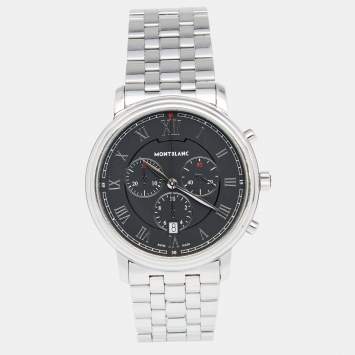 Pre Owned Montblanc Black Stainless Steel Tradition 7374 Men's Wristwatch 42 mm
