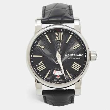 Pre Owned Montblanc Black Stainless Steel Leather Star 102341 Men's Wristwatch 41.50 mm