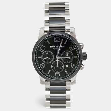 Pre Owned Montblanc Black Ceramic Stainless Steel Timewalker 103094 Men's Wristwatch 43 mm 