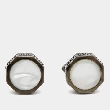 Pre Owned Montegrappa Mother of Pearl Stainless Steel Gunmetal Tone Cufflinks