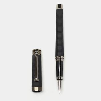 Pre Owned Montegrappa NeroUno Linea 18K White Gold Nib Chrome Plated Metal Resin Fountain Pen