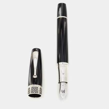 Pre Owned Montegrappa Black Celluliod Sterling Silver Extra 1930 Fountain Pen