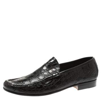 Pre Owned Moreschi Black Croc Leather Loafers Size 40
