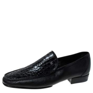 Pre Owned Moreschi Black Croc Leather Loafers Size 40.5