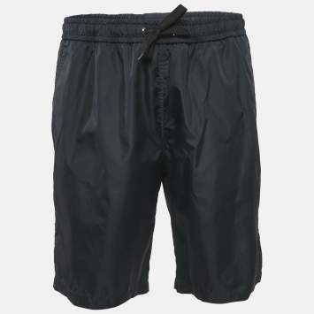 Pre Owned Moschino Couture Black Foil Logo Print Cotton Shorts XL