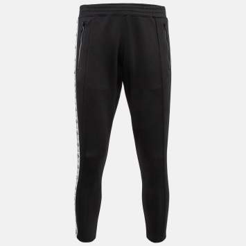 Pre Owned Moschino Couture Black Logo Side Strip Stretch Knit Track Pants S