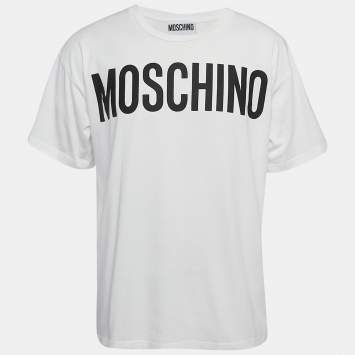Pre Owned Moschino Couture White Logo Print Jersey Crew Neck T-Shirt M