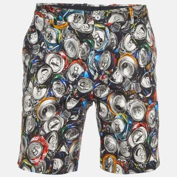 Pre Owned Moschino Couture Black Cans Print Cotton Shorts L