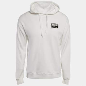 Pre Owned Moschino Couture White Logo Applique Detail Cotton Hooded Sweatshirt XS