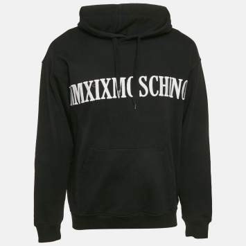 Pre Owned Moschino Couture Black Embroidered Cotton Hoodie M