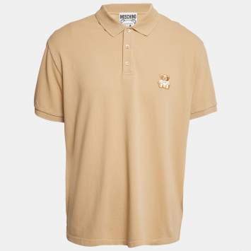 Moschino Couture Beige Bear Patch Cotton Polo T-Shirt 3XL