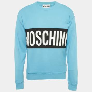 Pre Owned Moschino Couture Blue Logo Print Cotton Sweatshirt S