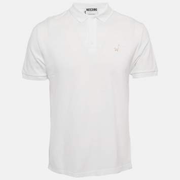 Pre Owned Moschino Couture White Embroidered Cotton Polo T-Shirt S