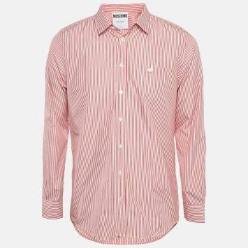Pre Owned Moschino Couture Red Striped Cotton Oca Detail Shirt M