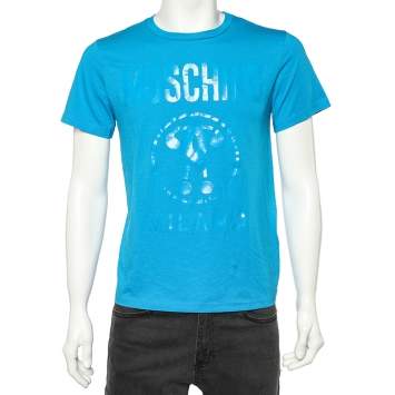 Pre Owned Moschino Couture Blue Logo Printed Cotton T-Shirt S