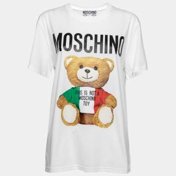 Pre Owned Moschino Couture White Teddy Bear Printed Cotton Short Sleeve T-Shirt M
