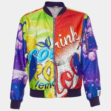 Pre Owned Moschino Couture Multicolor Soda Pop Print Synthetic Bomber Jacket L