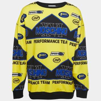 Pre Owned Moschino Couture Yellow Performance Print Cotton Sweatshirt L