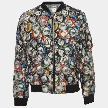 Pre Owned Moschino Couture Multicolor Beverage Cans Print Nylon Bomber Jacket L