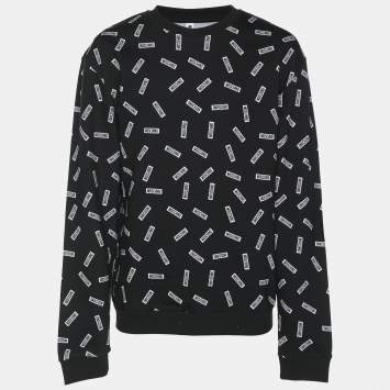 Pre Owned Moschino Underwear Black Cotton Knit Logo Print Crew Neck Sweatshirt L