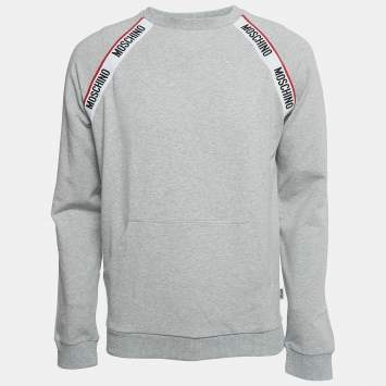 Pre Owned Moschino Underwear Grey Cotton Logo Tape Detail Crew Neck Sweatshirt M