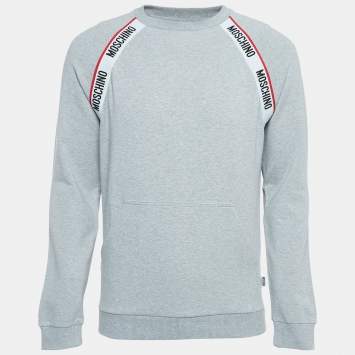 Pre Owned Moschino Underwear Grey Cotton Logo Tape Detail Crew Neck Sweatshirt S