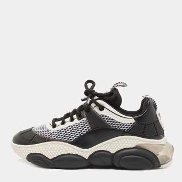 Pre Owned Moschino Black/White Mesh and Leather Bubble Teddy Low Top Sneakers Size 42