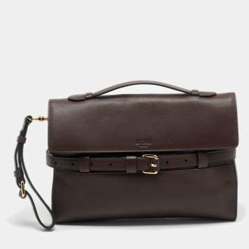 Pre Owned Moschino Tie Me Small Brown Leather Top Handle Bag