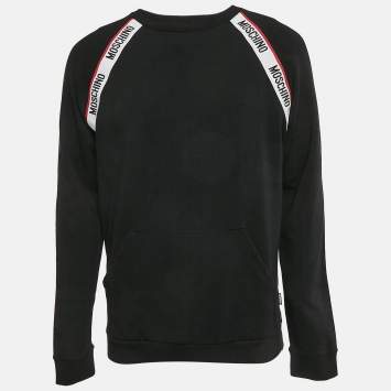 Pre Owned Moschino Underwear Black Cotton Logo Tape Detail Crew Neck Sweatshirt L