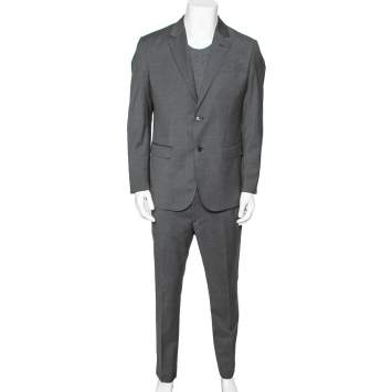 Pre Owned Moschino Grey Wool Pant Suit XL 