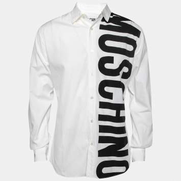 Pre Owned Moschino White Cotton Logo Printed Long Sleeve Shirt XS