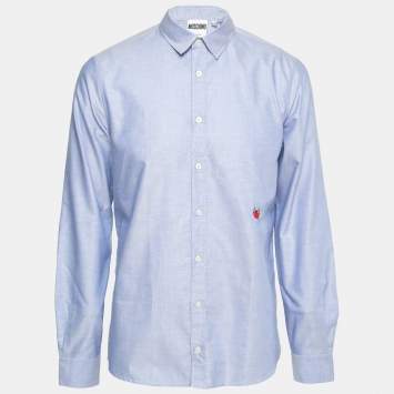 Pre Owned Moschino Couture Light Blue Cotton Oxford Heart Applique Shirt XXL