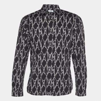 Pre Owned Moschino Black Scissors Print Cotton Shirt M