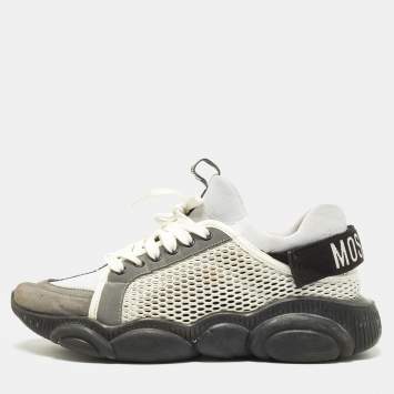Pre Owned Moschino Black/White Mesh and Suede Low Top Sneakers Size 43