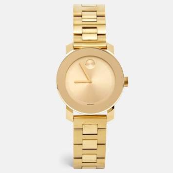 Pre Owned Movado Champagne Gold Plated Stainless Steel Bold MB.01.3.34.6038 Men's Wristwatch 36 mm