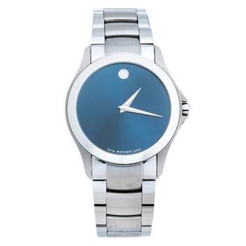 Pre Owned Movado Blue Stainless Steel Masino Men's Wristwatch 38 mm