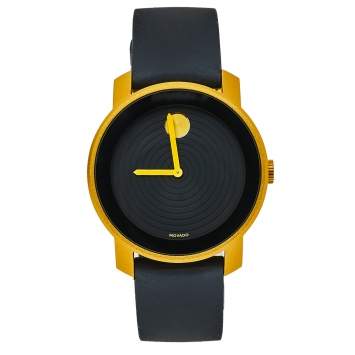 Pre Owned Movado Black Yellow Gold PVD Coated Aluminium Rubber Bold MB.01.1.22.6073 Men's Wristwatch 44 mm