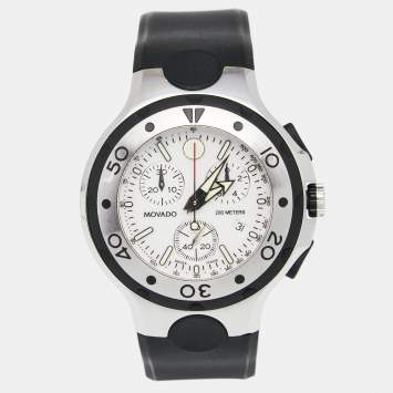 Pre Owned Movado White Stainless Steel Rubber Series 800 84.C5.1896.1 Men's Wristwatch 45MM