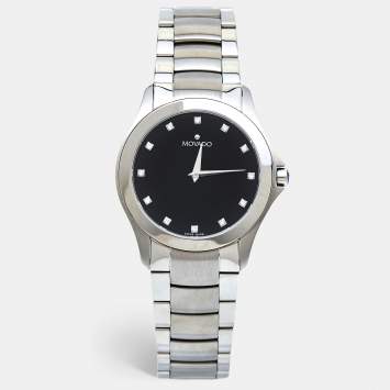 Pre Owned Movado Black Diamond Stainless Steel Masino 84G21855 Men's Wristwatch 40 mm 