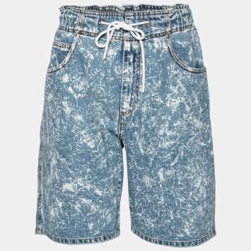 MSGM Blue Denim Acid Wash Drawstring Shorts M