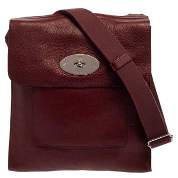 Pre Owned Mulberry Burgundy Leather Antony Messenger Bag
